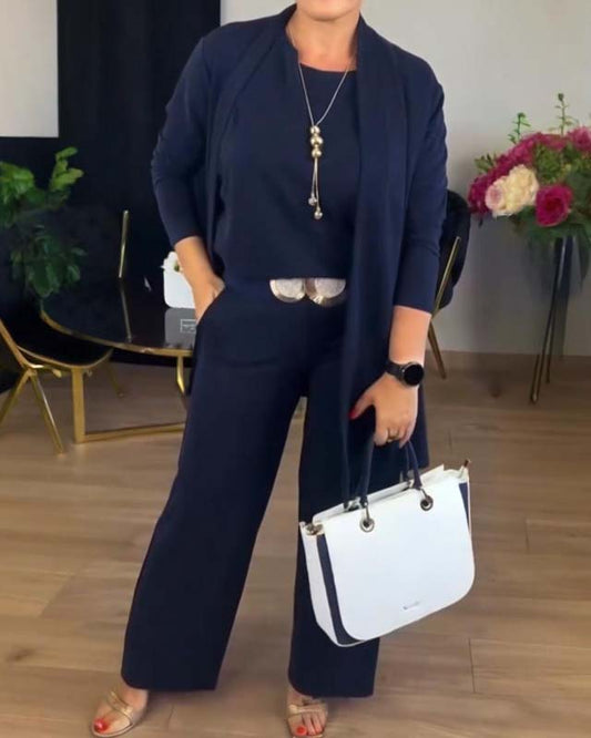 Élégance Trois | Ensemble 3 pièces élégant – cardigan, haut et pantalon